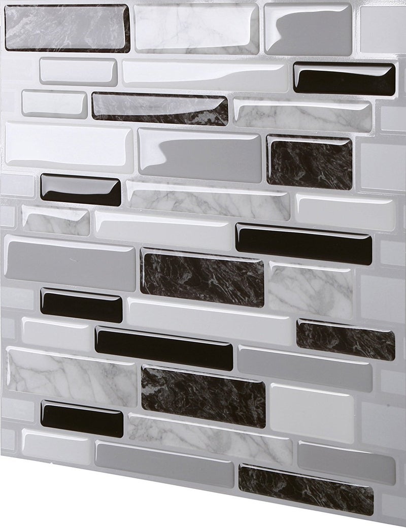 Tic Tac Tiles Peel and Stick Self Adhesive Removable Stick On Kitchen Backsplash Bathroom 3D Wall Sticker Wallpaper Tiles in Polito Designs (10 Sheets, Polito Black & White) - Image 3